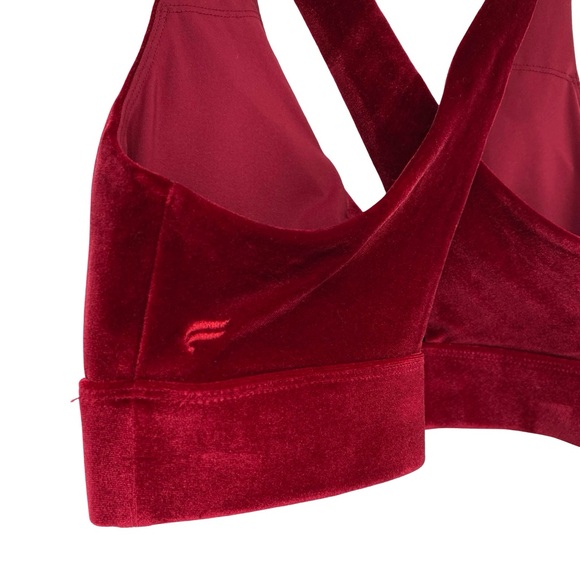 Fabletics Women's Oasis Twist Velour Sports Bra Burgundy Red - Picture 3 of 7